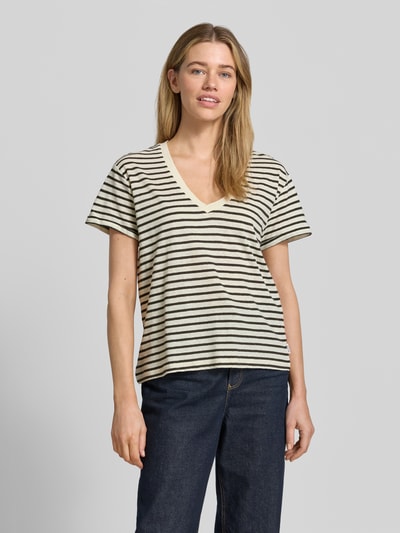 Mustang T-Shirt aus Leinen-Mix mit V-Ausschnitt Modell 'AMY' Marine 4