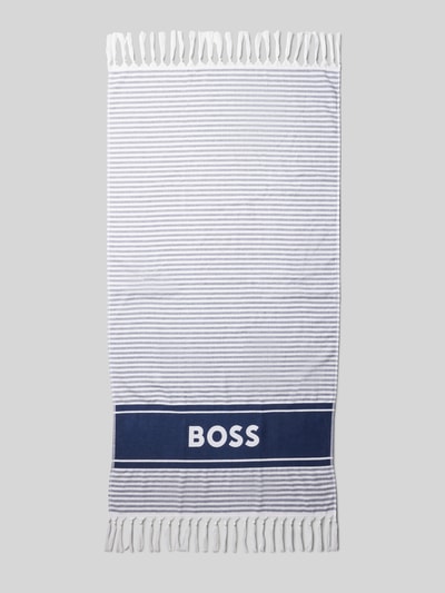 BOSS Handdoek met franjes, model 'Riviera Towel' Marineblauw - 1