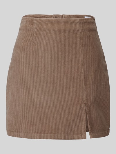 Productfoto, lichtbruine rok van katoenmix met fijne ribstructuur en kleine split, Körpernaher Mini-Rock aus Baumwoll-Mix model 'LULA' van VERO MODA, Dames minirok