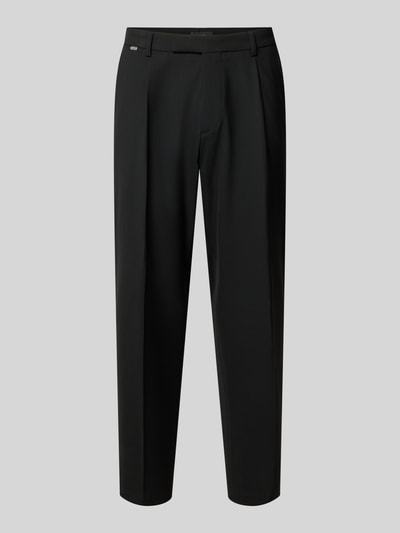 Productfoto, zwarte straight fit broek met viscose, bandplooien, achterzakken, haakjes- en ritssluiting, Model 'Salto' van CINQUE, elastische materiaalmix, bandwijdte maat 50: 47 cm, binnenbeenlengte maat 50: 73 cm