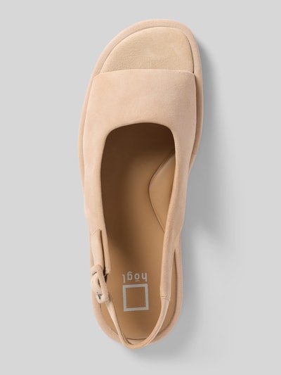 Produktfoto, Sandalette aus Leder mit flacher Sohle von Högl in Beige, abgerundete Spitze, Dornschließe, flache Sohle, Absatz 3 cm
