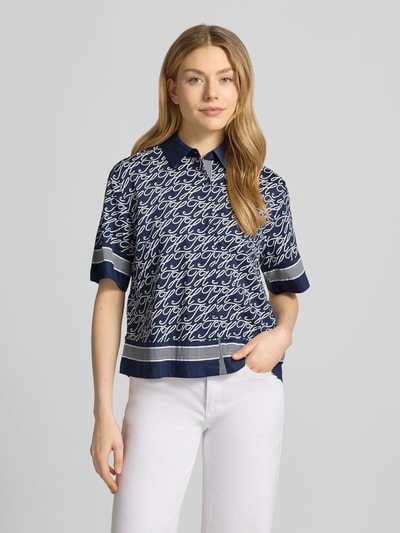 Tommy Hilfiger Bluzka z krótkim rękawem o kroju loose fit z mieszanki bawełny i jedwabiu Model 'TH SCRIPT PREPPY NAVY' Écru 4