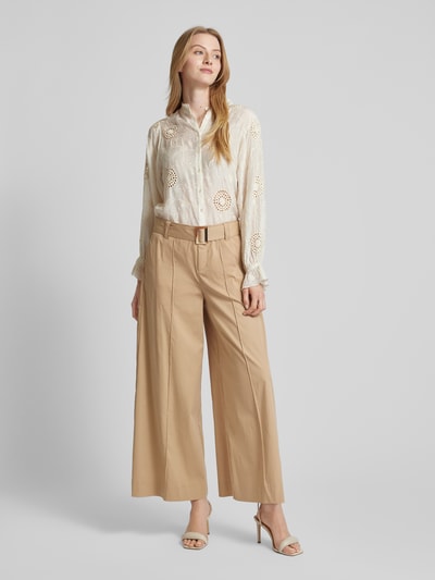 MAC Wide Leg Stoffhose mit fixierten Bügelfalten Modell 'CARLETTA' Beige 1