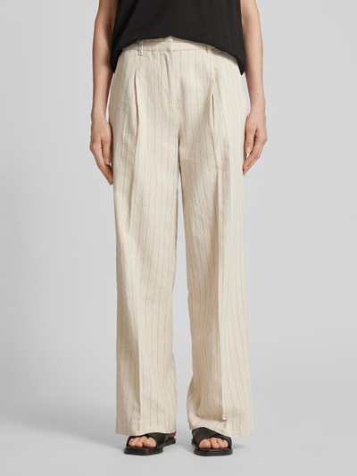 MSCH Copenhagen Spodnie lniane o kroju regular fit ze wzorem w cienkie prążki model ‘Jonalyn’ Piaskowy 4