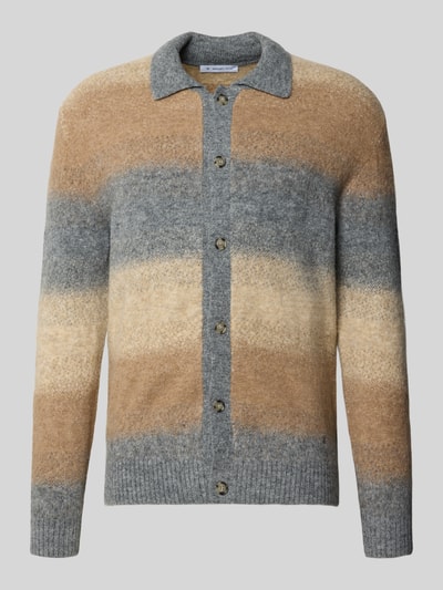 Produktfoto, Strickjacke mit Umlegekragen und Knopfleiste von Manuel Ritz in Braun-, Beige- und Grautönen, Regular Fit, Woll-Mix, strukturierte Oberfläche