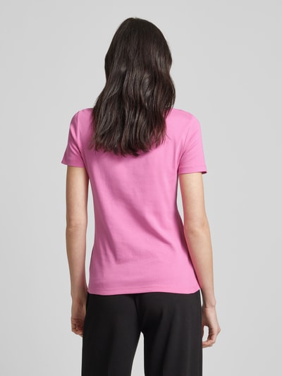 Montego T-shirt met V-hals in effen design Felroze - 5