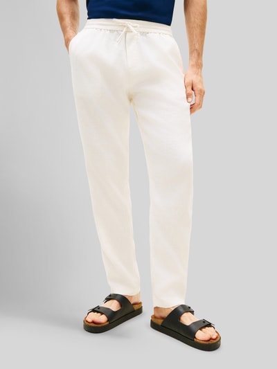 Tommy Hilfiger Tapered chino van linnenmix met trekkoord model 'HARLEM' Offwhite - 4