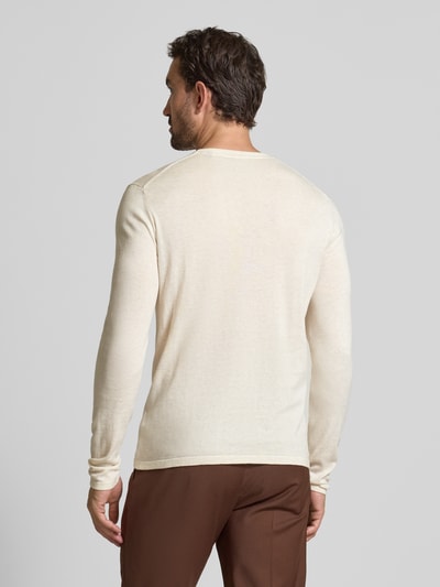 Christian Berg Men Regular fit pullover van puur katoen in gebreide look Offwhite gemêleerd - 5