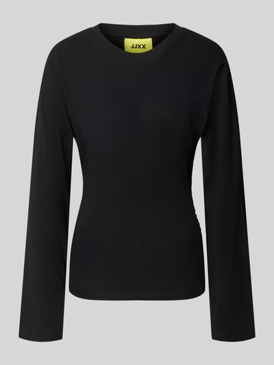 Produktfoto, schwarzes Longsleeve aus Baumwoll-Mix Modell 'Paloma' von JJXX mit taillierter Passform und Rundhalsausschnitt, elastische Textur.