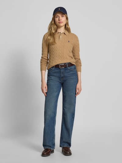 Polo Ralph Lauren Bluzka z długim rękawem o kroju slim fit z mieszanki wełny z domieszką kaszmiru Camel 1