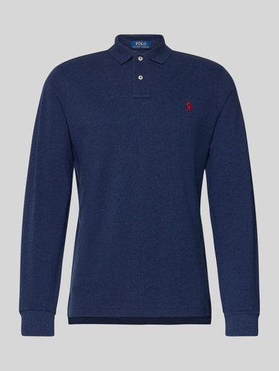 Produktfoto, Slim Fit Poloshirt aus reiner Baumwolle von Polo Ralph Lauren in Dunkelblau, Langarm, Polokragen, Label Stitching, unifarben
