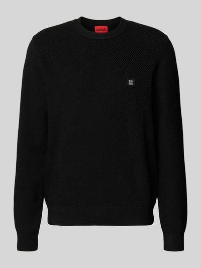 Produktfoto, Regular Fit Strickpullover mit Schurwoll-Anteil Modell 'SETAL' von HUGO, czarny, gładki, dzianina, długi rękaw, ściągacze, okrągły dekolt