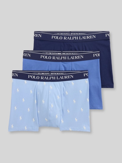Produktfoto, drei Trunks aus Baumwoll-Mix Modell 'CLSSIC TRUNK-3 PACK' von Polo Ralph Lauren in Blau-Tönen, Polo Ralph Lauren Underwear.