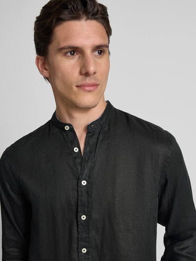 Fynch-Hatton Regular fit linnen overhemd met opstaande kraag Zwart - 3