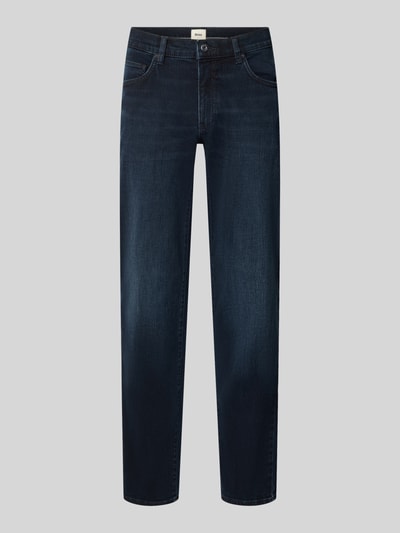 Produktfoto, dunkelblaue Modern Fit Cordhose aus Baumwoll-Mix Modell 'Fabio' von Brax, schmale Form, Herren Schmale Hose