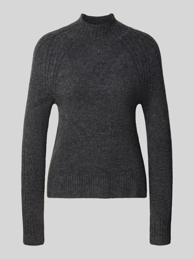 Produktfoto, Regular Fit Pullover mit Woll-Anteil Modell 'ASHLEY PERKINS' von Pepe Jeans in dunklem Grau, feine Struktur, Damen Pullover aus reiner Baumwolle, Slim Fit, neutrale Hintergrundfarbe, Produktkontext: 5-Pocket-Design, Knopf- und Reißverschluss, Bundweite 43 cm, Innenbeinlänge 80 cm