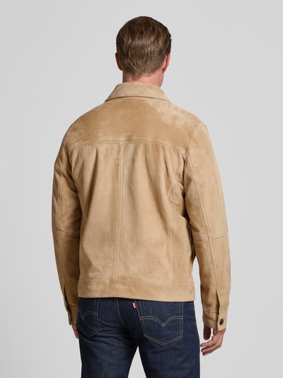 Strellson Regular Fit Lederjacke aus echtem Ziegen-Velours Modell 'FLINT' Sand 5