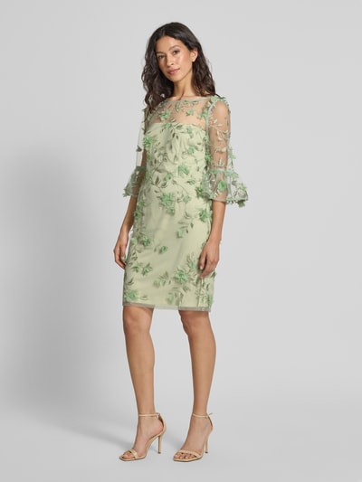 Adrianna Papell Semitransparentes Cocktailkleid mit Stitchings Hellgruen 1
