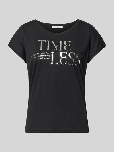 Produktfoto, schwarzes T-Shirt mit silbernem Statement-Print und Rundhalsausschnitt, Baumwoll-Viskose-Mix, Regular Fit, Damen T-Shirt mit Statement-Print und Rundhalsausschnitt von Christian Berg Woman