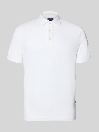 Produktfoto, weißes Regular Fit Poloshirt aus Leinen-Elasthan-Mix mit Knopfleiste und 1/2-Arm, Rückenlänge 70 cm, OLYMP Level Five Herren