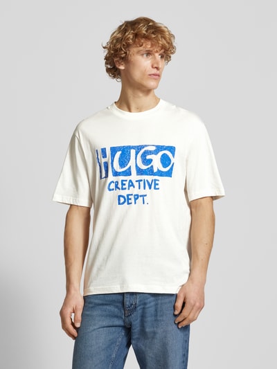 Hugo Blue T-Shirt mit Label-Print Modell 'Nugocrea' Offwhite 4