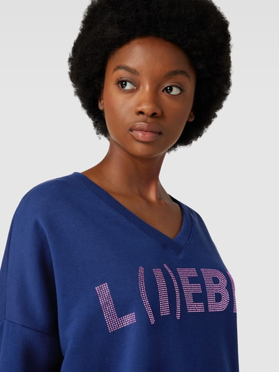 miss goodlife Sweatshirt met siersteentjes, model 'L(I)EBE!' Marineblauw - 3