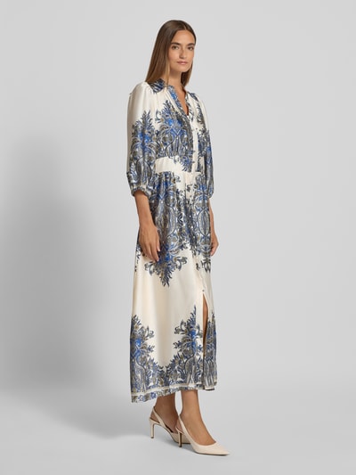 Neo Noir Maxikleid mit Puffärmeln Modell 'STELLAR PAISLEY BORDER' Blau 1