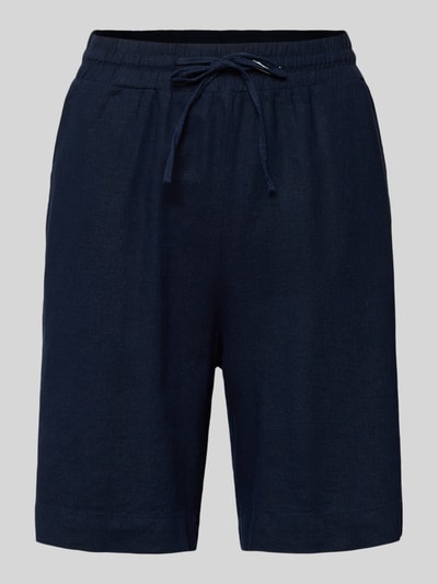 Produktfoto, Damen Leinenshorts mit elastischem Bund Modell 'Lava' von FREE/QUENT, dunkelblau, Leinen-Mix mit Viskose-Anteil, Loose-Fit, Kordelzug, französische Eingrifftaschen, Bundweite bei Größe S 39 cm, Innenbeinlänge 50 cm
