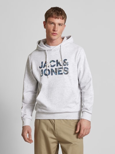 Jack & Jones Hoodie mit Label-Print Modell 'BRYAN' Hellgrau Melange 4