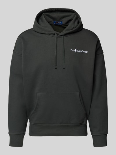 Produktfoto, Relaxed Fit Hoodie mit Label-Stitching und Känguru-Tasche von Polo Ralph Lauren, Herren, Baumwoll-Mix, dunkel, strukturierte Oberfläche