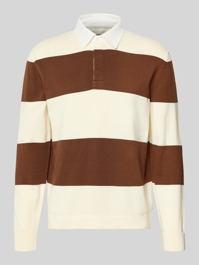Produktfoto, Regular Fit Poloshirt mit Streifenmuster von Gant in Braun und Creme, reine Baumwolle, Polokragen, verdeckte Knopfleiste