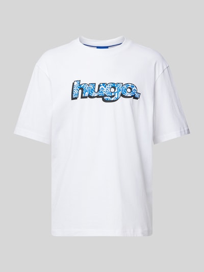 Hugo Blue T-shirt met labelprint, model 'Nugibol' Wit - 1