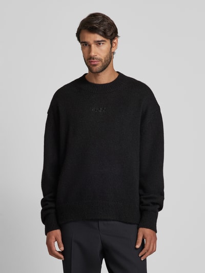 HUGO Oversized wollen pullover met labelstitching, model 'Seese' Zwart - 4