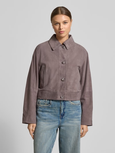 BOSS Orange Kurtka skórzana o kroju slim fit z naturalnej skóry koziej model „SADELA” Jasnofioletowy 4