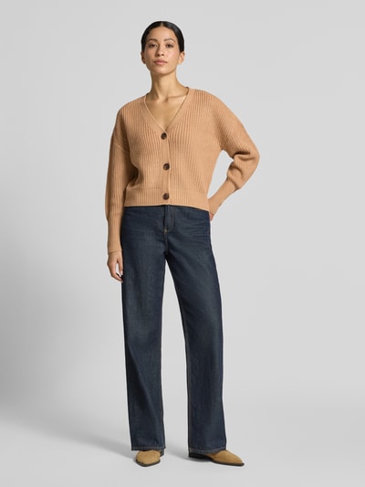 VERO MODA kardigan rozpinany o kroju oversized z dekoltem w serek model 'LEA' Piaskowy 1