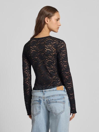 Only Bluzka o kroju slim fit z długim rękawem i efektem koronki model ‘NIKKA’ Czarny 5