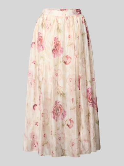 Produktfoto, Midirock aus Lyocell-Mix Modell 'Ka44therine' von ZABAIONE, Damen Midirock in A-Linie, Allover-Look, creme mit rosa Blumen, zarte Textur, Bundweite 36 cm, Gesamtlänge 97 cm