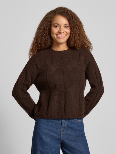 Pieces Relaxed Fit Strickpullover mit Woll-Anteil Modell 'JENNA' Dunkelbraun 4