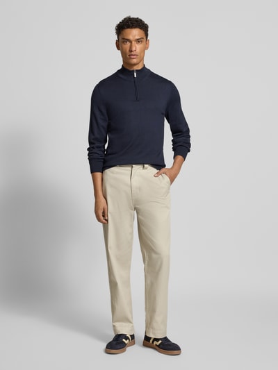 HECHTER PARIS Gebreide pulllover met opstaande kraag en ritssluiting Marineblauw - 1