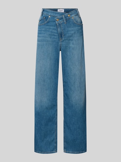 Produktfoto, Regular Fit Baggy Jeans aus Baumwoll-Mix Modell 'BAGGY' von Cambio, Denim-Optik in mittlerem Blau, 5-Pocket-Design, sichtbarer Knopfverschluss, Gürtelschlaufen, Label-Patch, Materialstruktur leicht genarbt, Passform: Regular-Fit, Bundhöhe: Mid, Applikation im Bereich Label-Patch, Material: Baumwoll-Mix