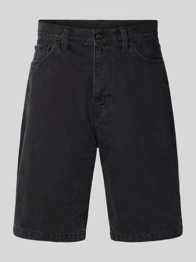 Produktfoto, Jeansshorts mit Eingrifftaschen Modell 'Robertson' von Carhartt Work In Progress, schwarze Reine Baumwolle, Regular-Fit, glatte Struktur, Bundweite 44 cm, Innenbeinlänge 27 cm bei Größe 32.