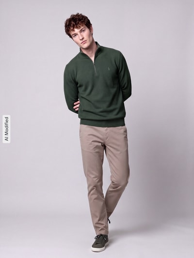 Polo Ralph Lauren Pullover mit Half Zip Troyerkragen Dunkelgruen 1