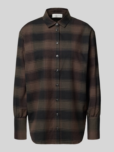 Produktfoto, Relaxed Fit Hemdbluse aus Flanell von Christian Berg Woman in braun-schwarzem Karomuster, reine Baumwolle, Hemdblusenkragen, Knopfleiste.
