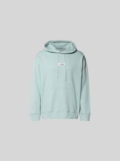 Produktfoto, Regular Fit Hoodie mit Logo-Detail von MM6 Maison Margiela in hellem Mintgrün, reine Baumwolle, Känguru-Tasche, Kapuze mit Tunnelzug