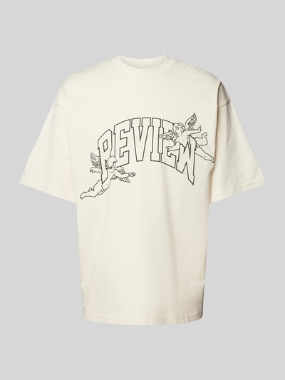 REVIEW T-shirt z nadrukiem z logo Écru 2