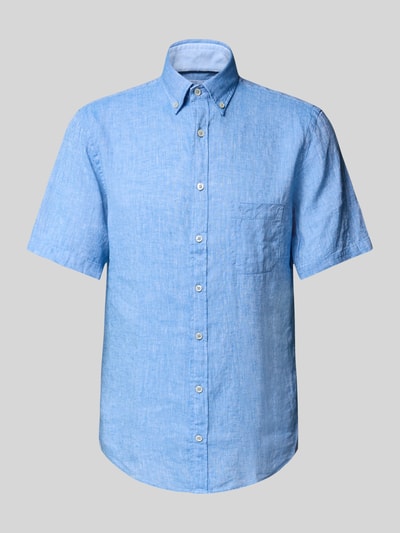 Fynch-Hatton Regular fit vrijetijdsoverhemd van een mix van linnen en katoen Koningsblauw - 2