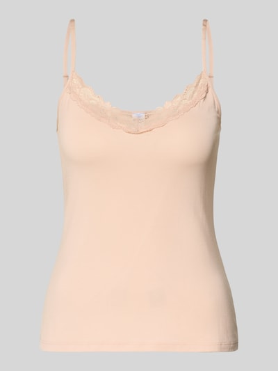 Produktfoto, Slim Fit Top mit Spitzenbesatz von Skiny aus mieszanka mikromodalu, krój slim fit, obszycie koronką, cienkie ramiączka, jasny beż