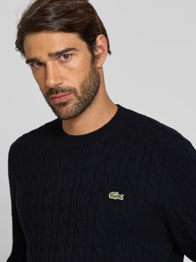 Lacoste Regular fit gebreide pullover van pure wol Donkerblauw - 3