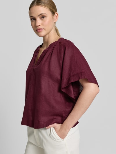 Christian Berg Woman Boxy Fit Leinenbluse mit V-Ausschnitt Schoko 3