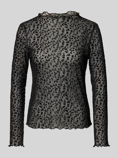 ONLY Bluzka z długim rękawem o kroju regular fit z transparentną siateczką w stylu mesh Czarny 1